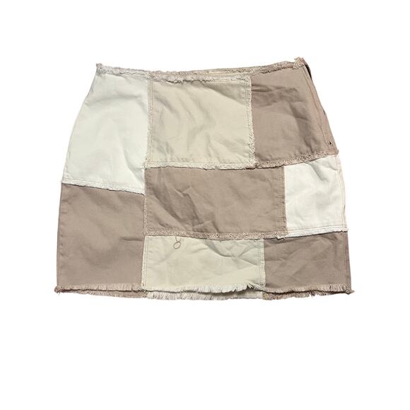 PACSUN Beige Brown Patchwork Denim Mini Skirt Size 27 - Picture 2 of 3